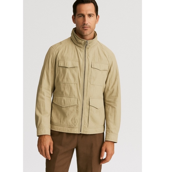 Massimo Dutti Mens Nylon Hooded Utility Jacket Khaki Size Medium - Picture 1 of 9